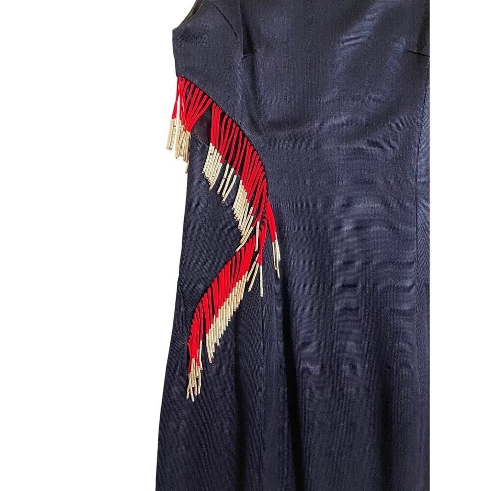 Galvan London Molten Beaded Fringe Body-con Dress Navy Knit SZ 8 New - Picture 10 of 15